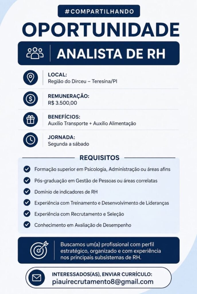 Vaga de emprego para Analista de RH