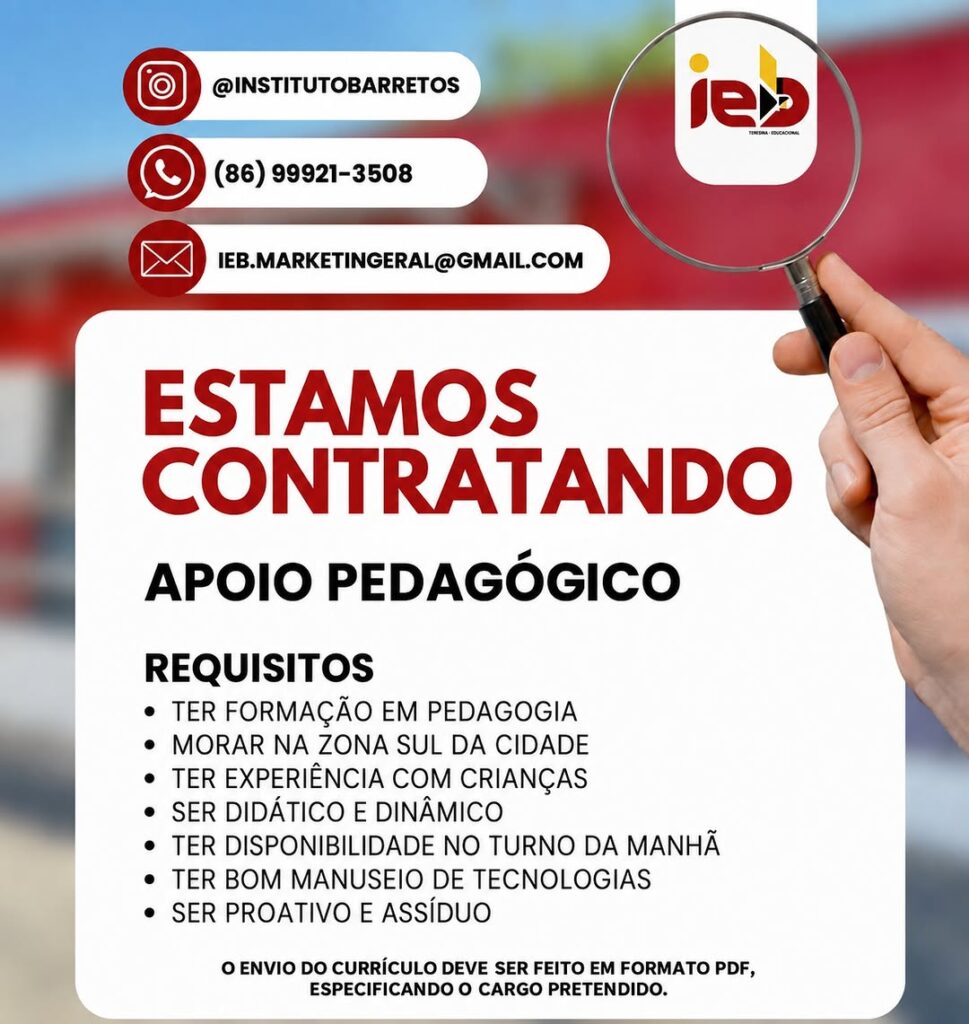 Vaga de emprego para Apoio Pedagógico