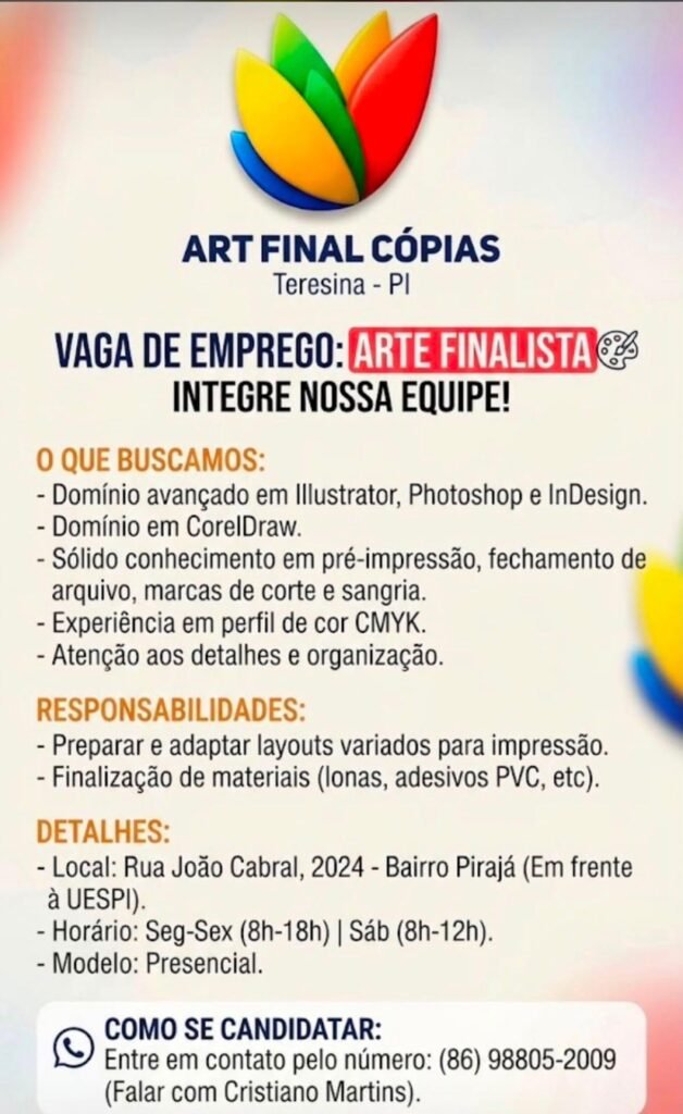 Vaga de emprego para Arte Finalista