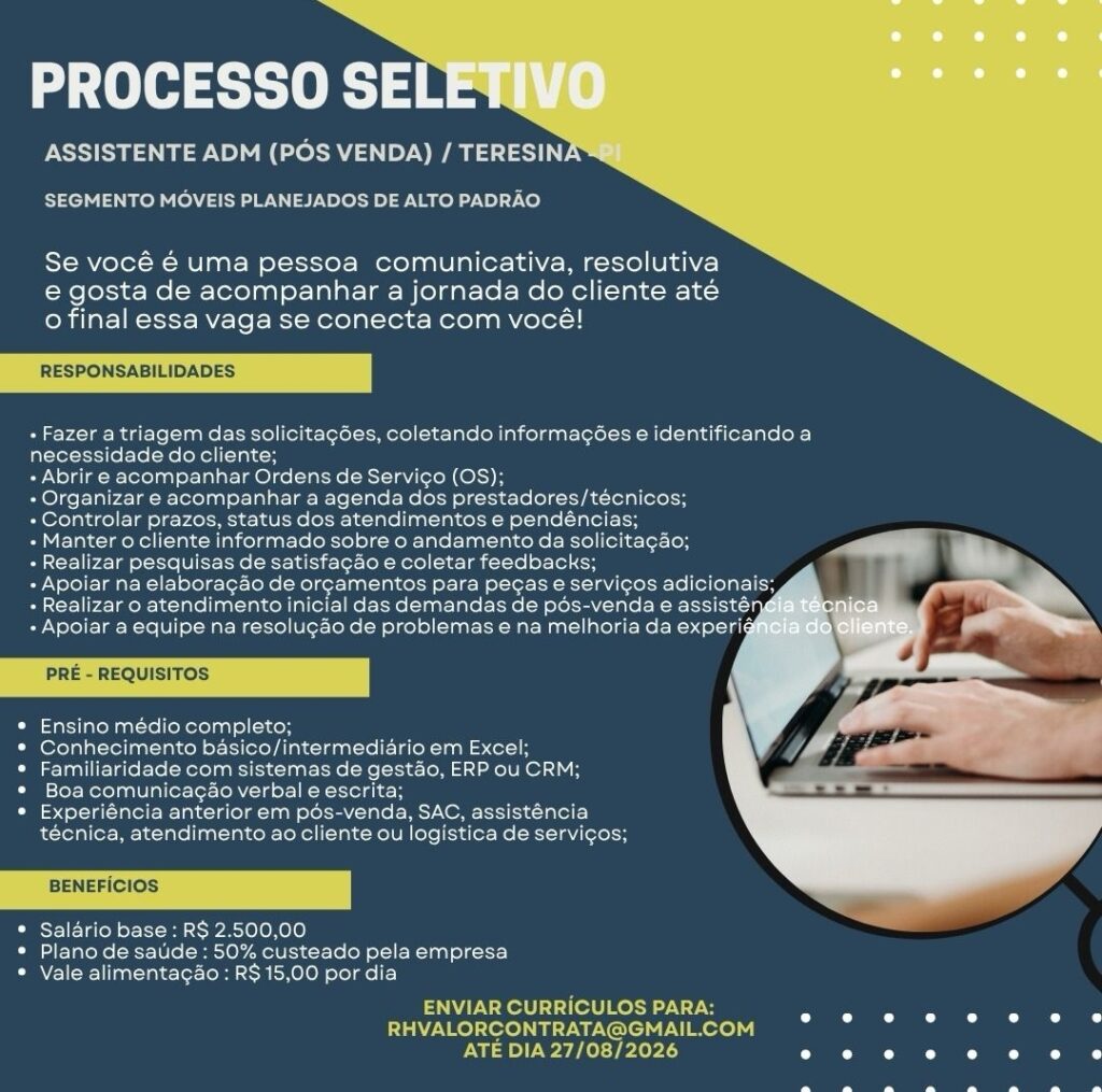 Vaga de emprego para Assistente ADM