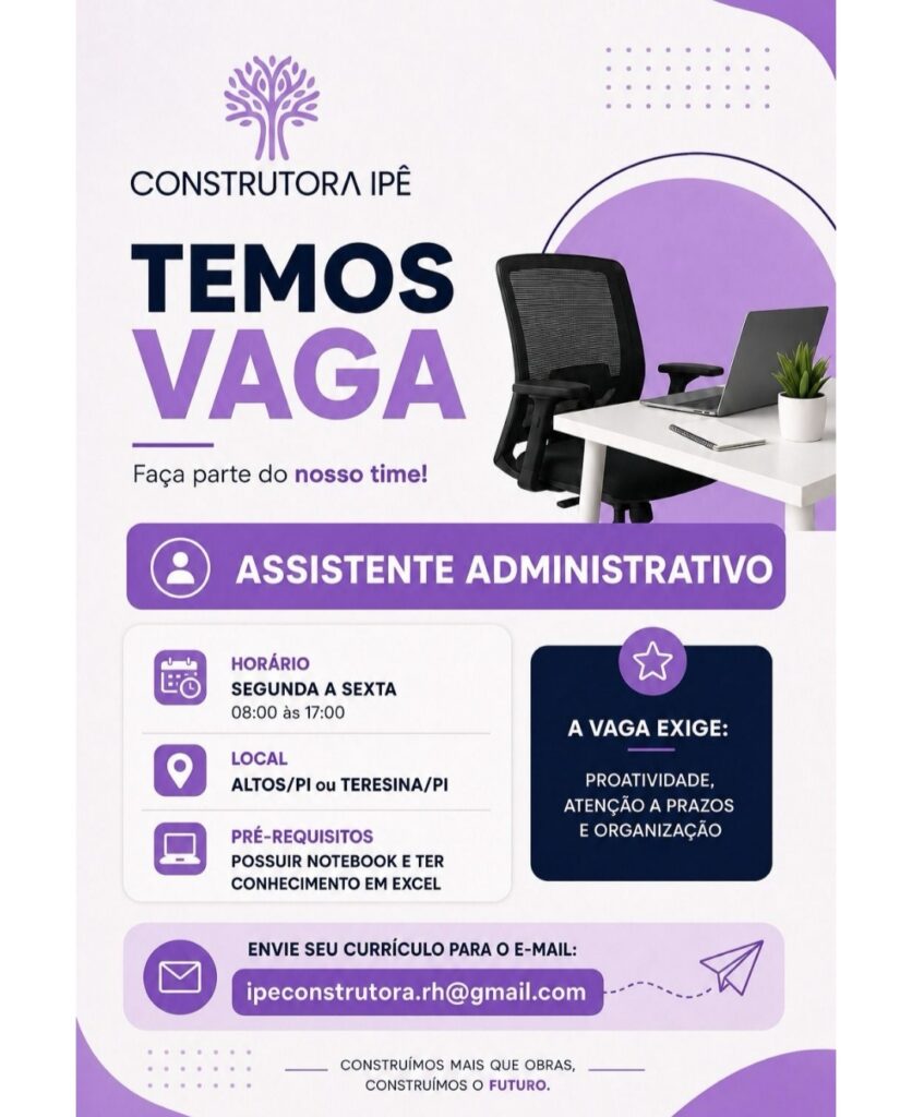 Vaga de emprego para Assistente Administrativo