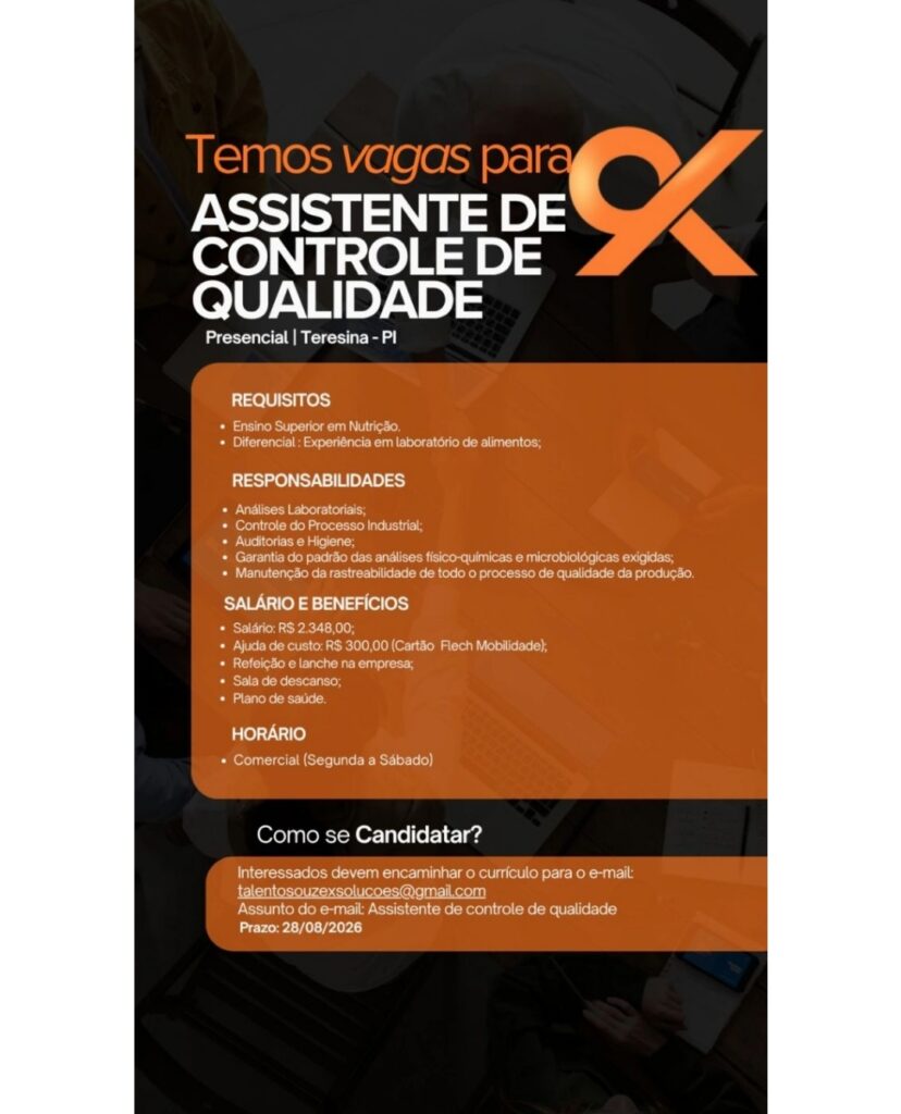 Vaga de emprego para Assistente de Controle de Qualidade