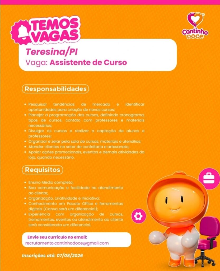 Vaga de emprego para Assistente de Curso