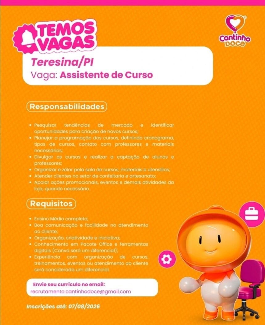 Vaga de emprego para Assistente de Curso