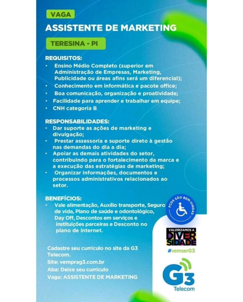 Vaga de emprego para Assistente de Marketing