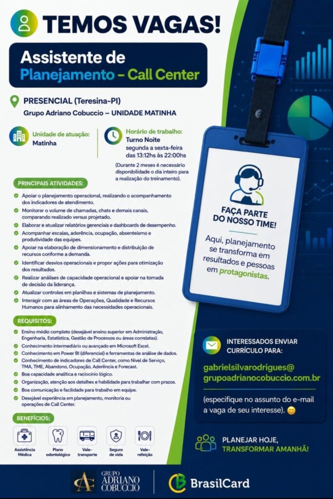 Vaga de emprego para Assistente de Planejamento em Teresina