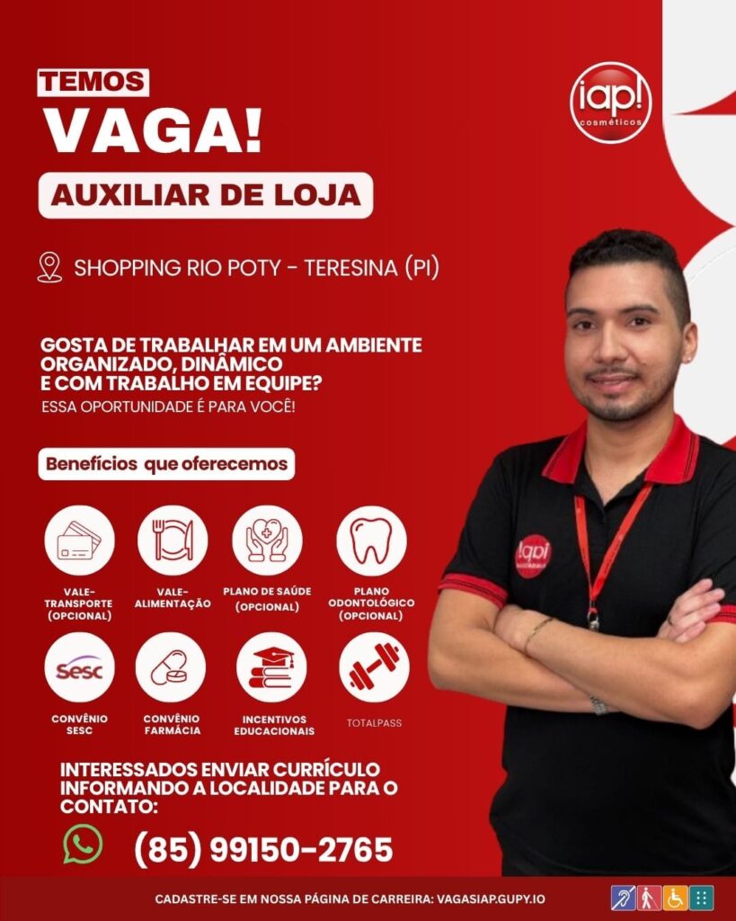 Vaga de emprego para Auxiliar de Loja (Rio Poty)