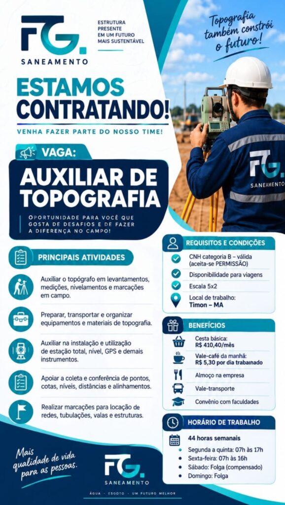Vaga de emprego para Auxiliar de Topografia em Timon