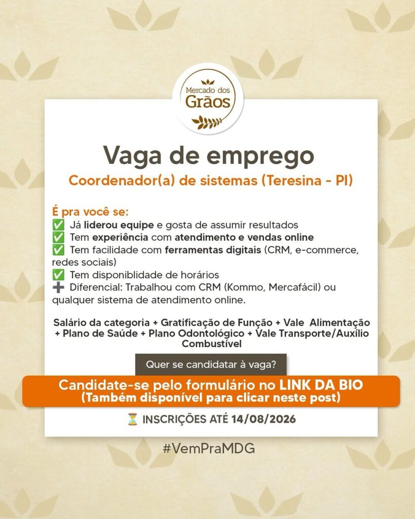 Vaga de emprego para Coord. de Sistemas