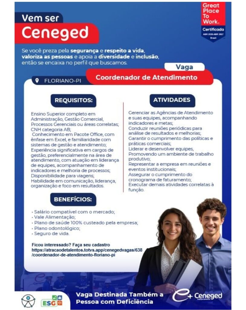 Vaga de emprego para Coordenador de Atendimento