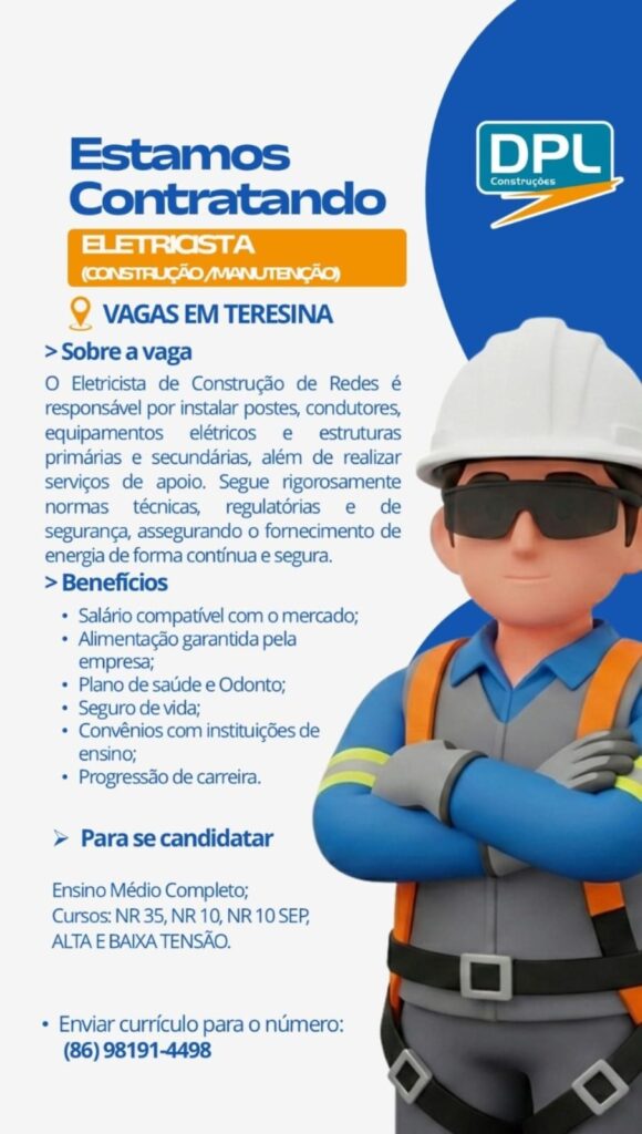 Vaga de emprego para Eletricista (Construção/ Manutenção)