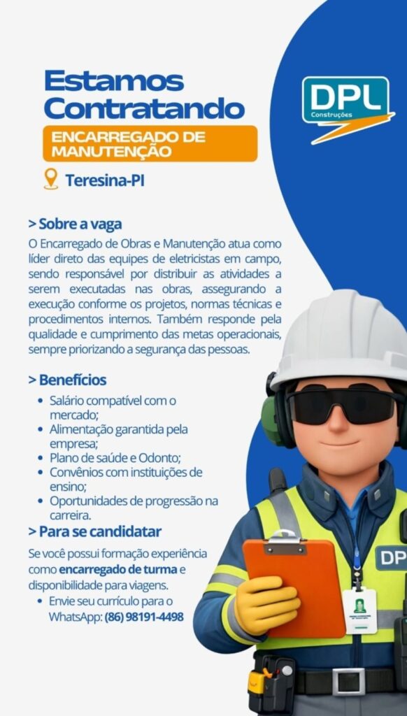 Vaga de emprego para Encarregado de Manutenção