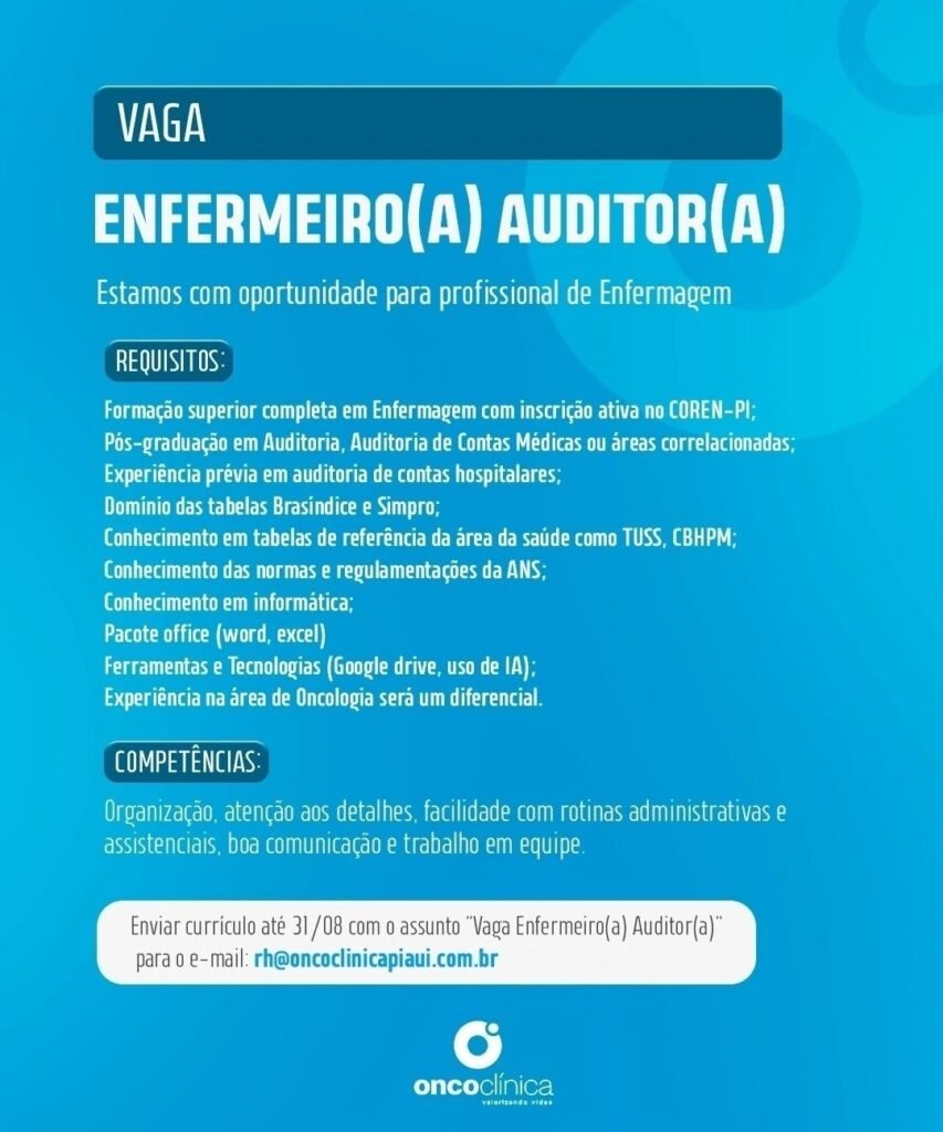 Vaga de emprego para Enfermeiro(a) Auditor(a)