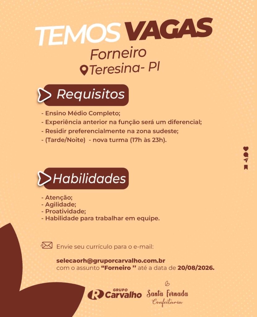 Vaga de emprego para Forneiro