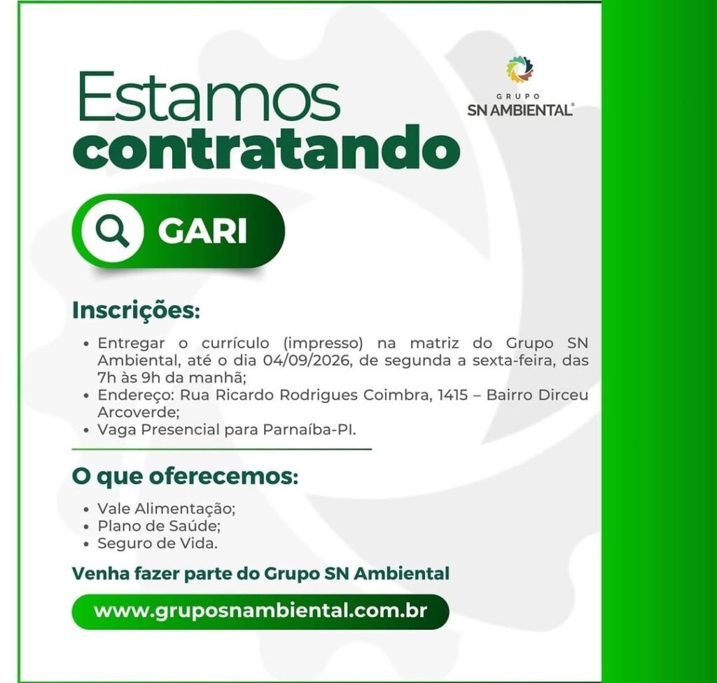 Vaga de emprego para Gari