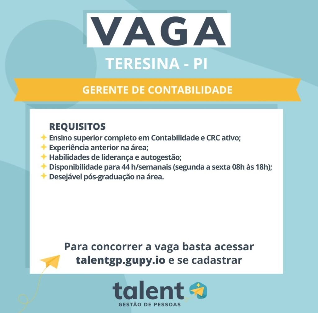 Vaga de emprego para Gerente de Contabilidade em Teresina