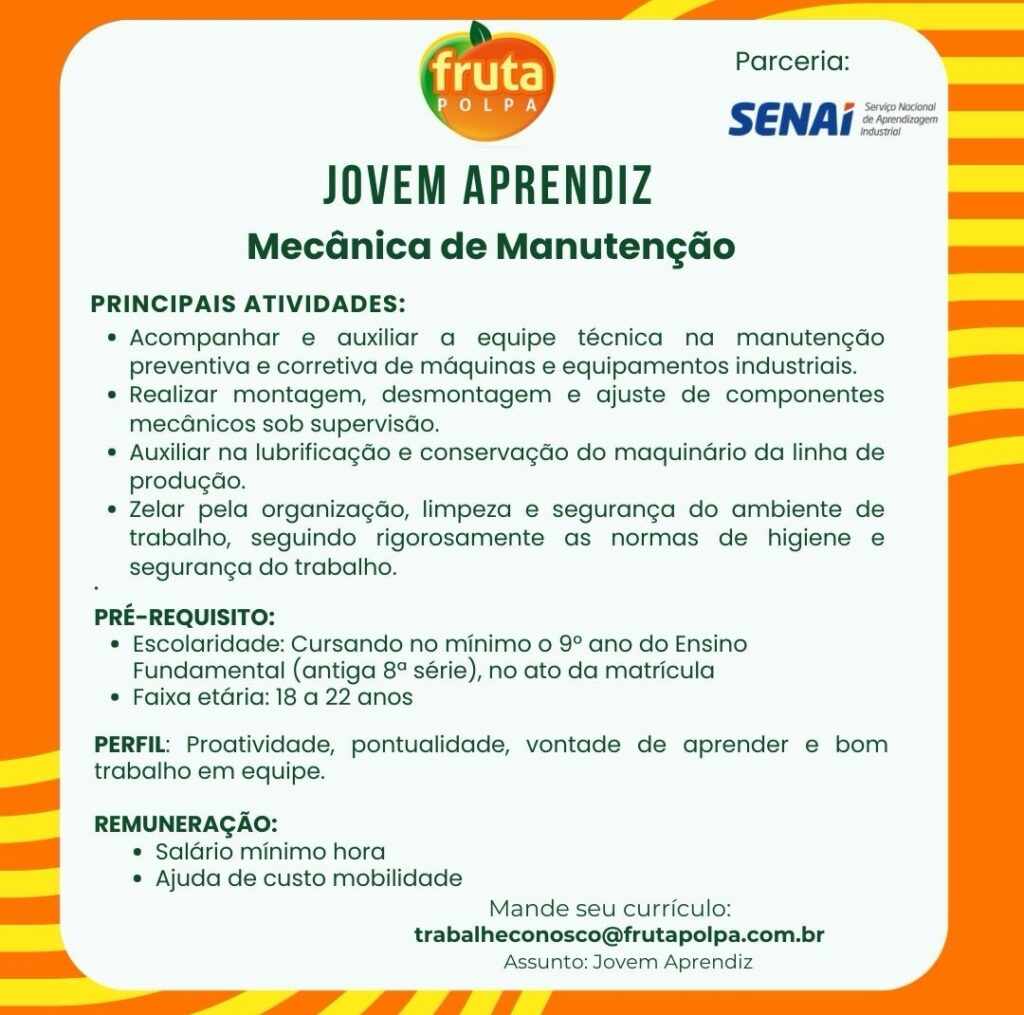 Vaga de emprego para Jovem Aprendiz