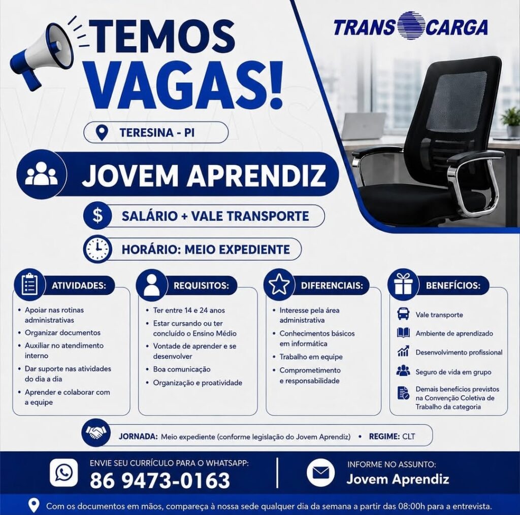 Vaga de emprego para Jovem Aprendiz