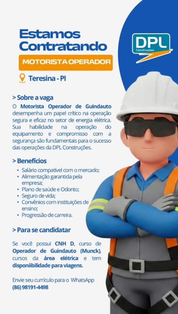 Vaga de emprego para Motorista Operador