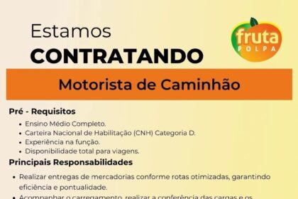 Vaga de emprego para Motorista de Caminhão