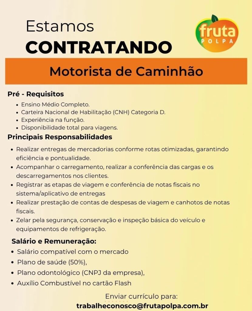 Vaga de emprego para Motorista de Caminhão