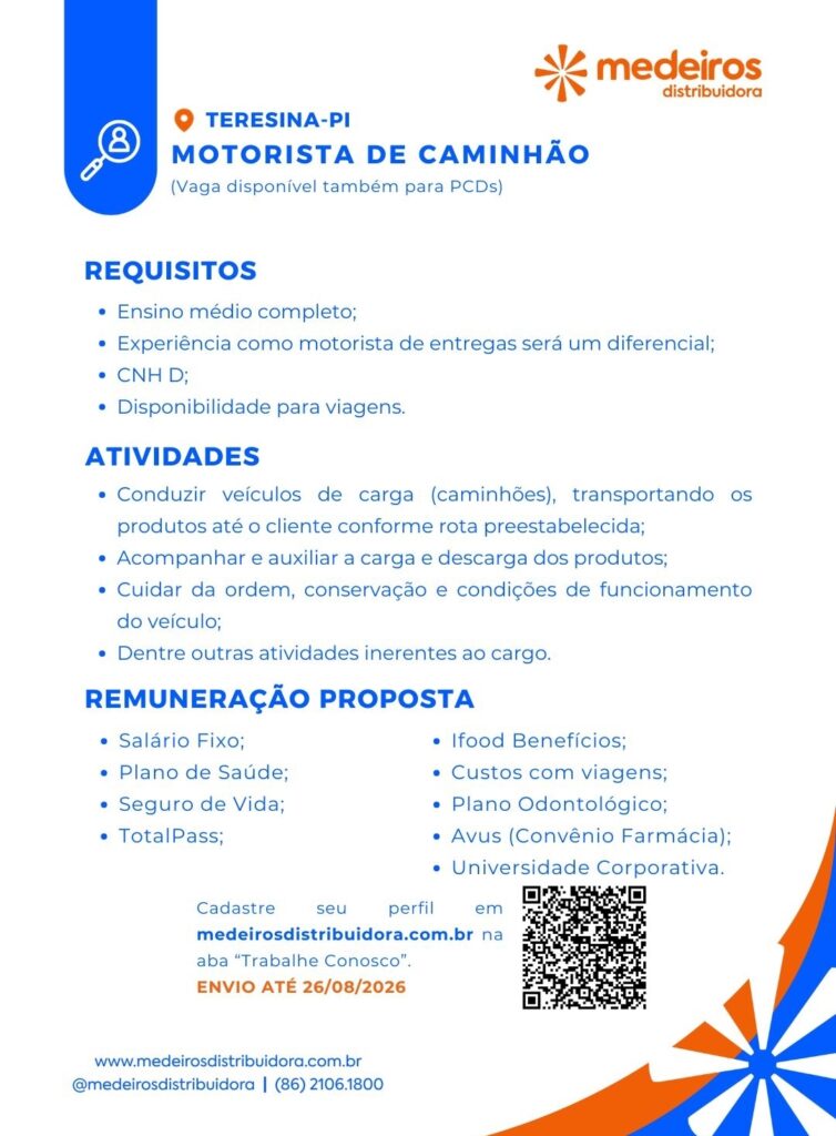 Vaga de emprego para Motorista de Caminhão