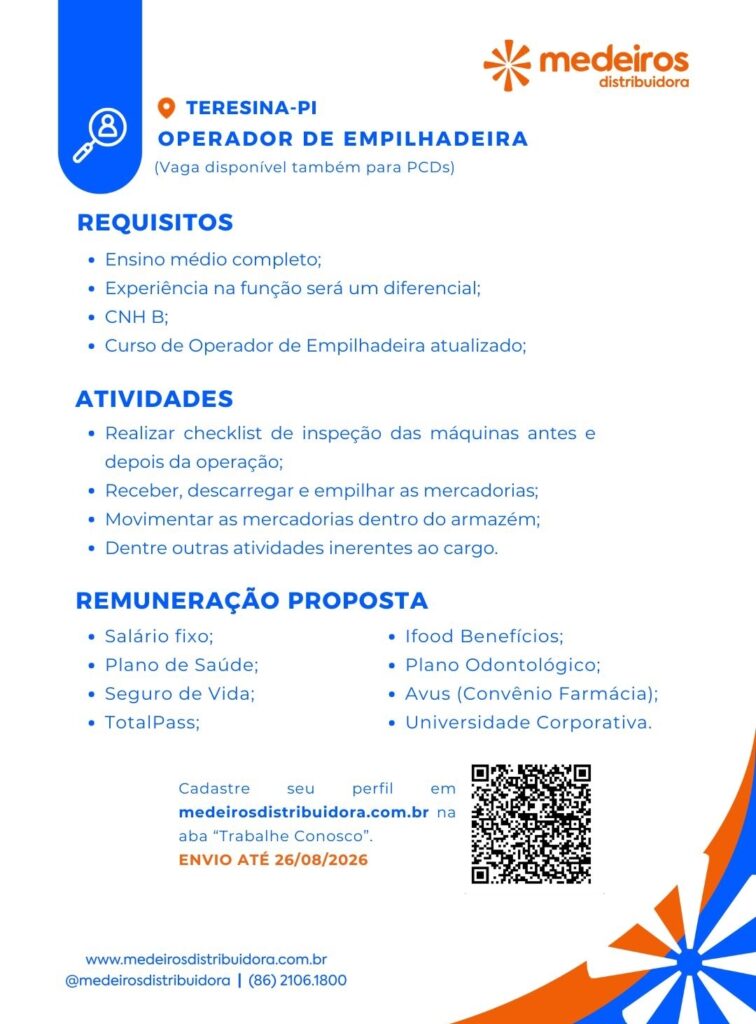 Vaga de emprego para Operador de Empilhadeira