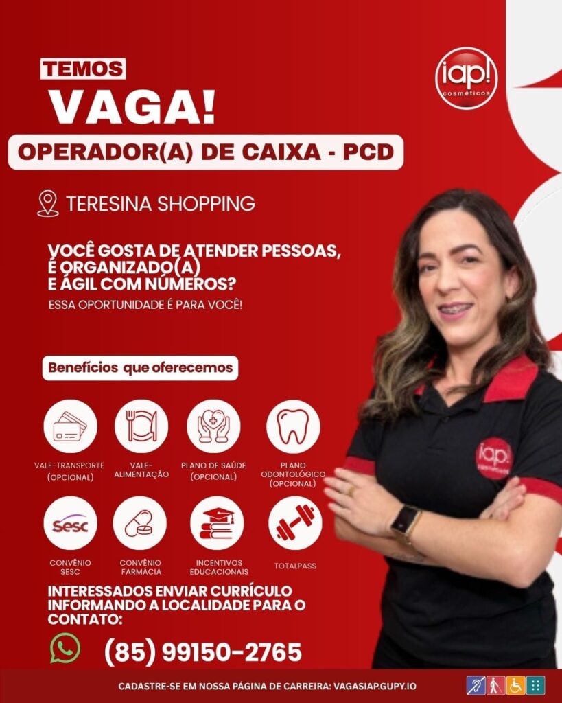 Vaga de emprego para Operador(a) de Caixa (PCD)