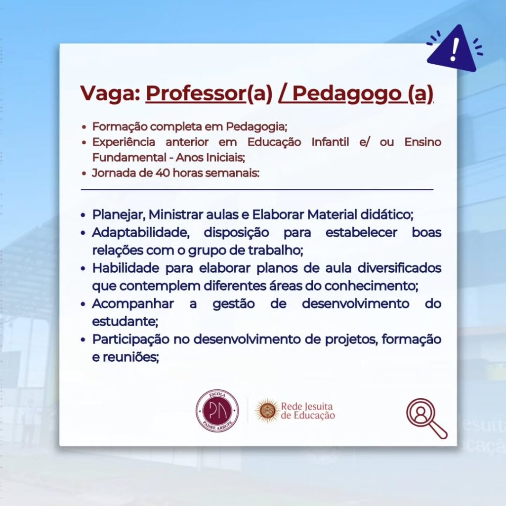 Vaga de emprego para Professor(a) Pedagogo(a)
