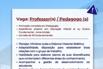 Vaga de emprego para Professor(a) Pedagogo(a)