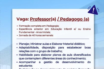 Vaga de emprego para Professor(a) Pedagogo(a)