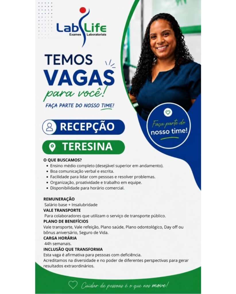 Vaga de emprego para Recepcionista
