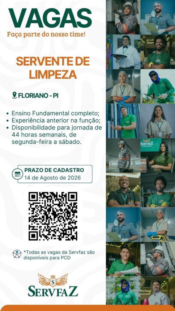 Vaga de emprego para Servente de Limpeza em Floriano