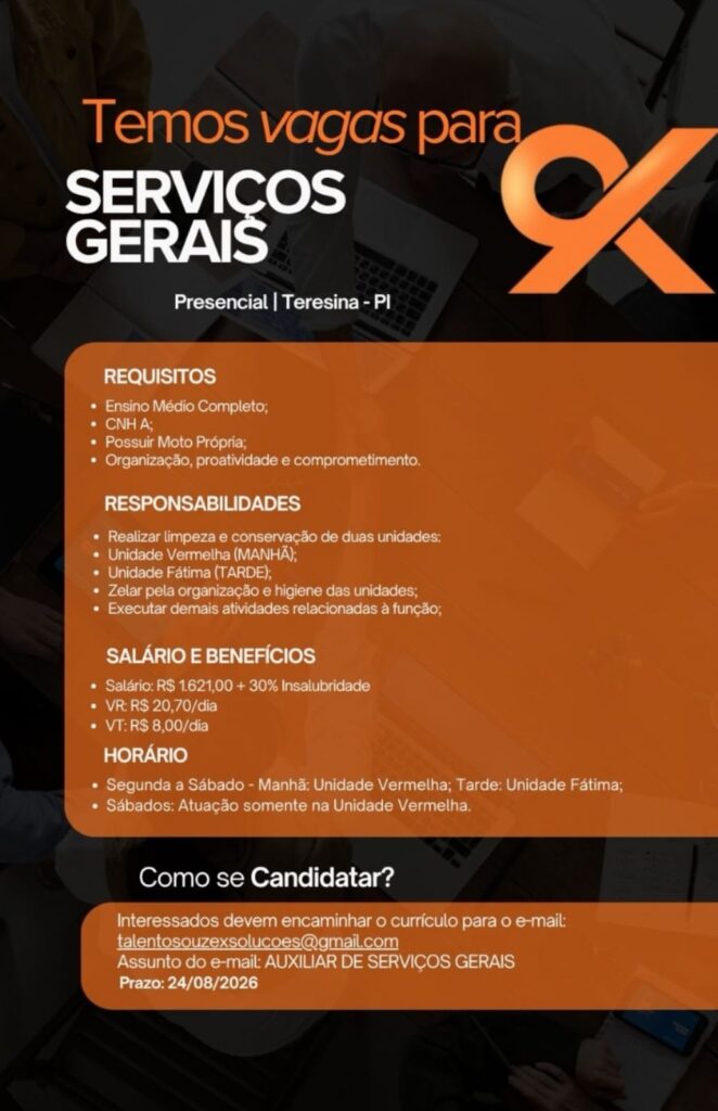 Vaga de emprego para Serviços Gerais