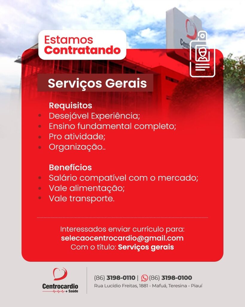 Vaga de emprego para Serviços Gerais