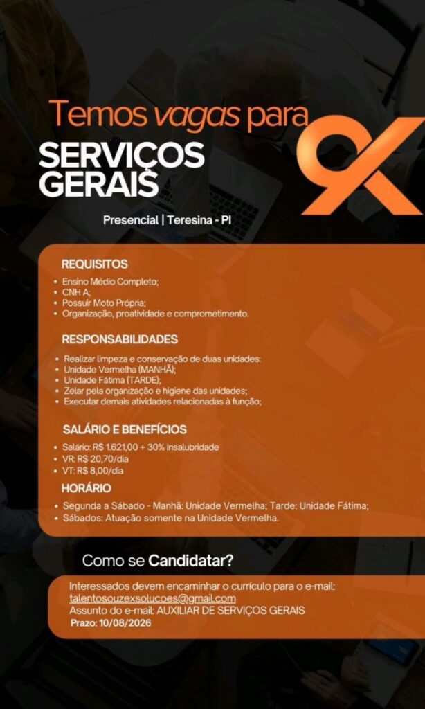 Vaga de emprego para Serviços Gerais