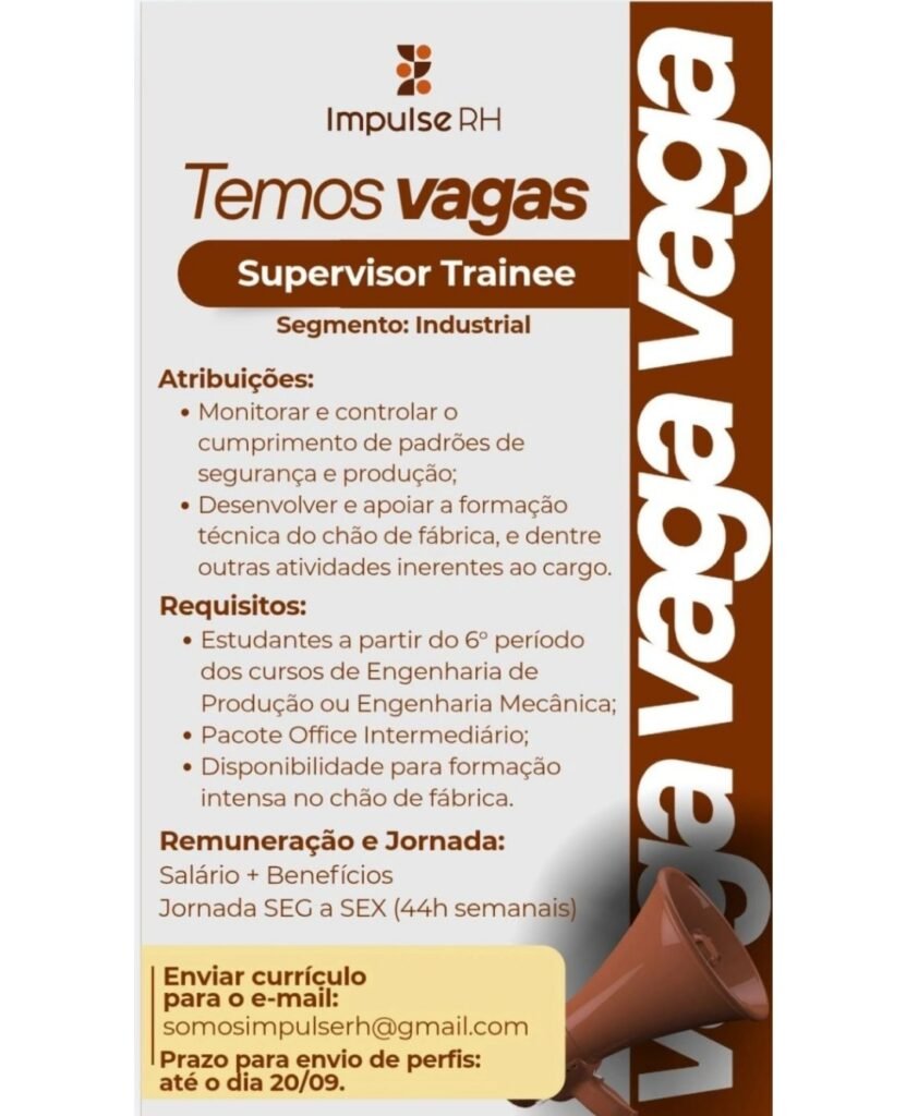 Vaga de emprego para Supervisor Trainee