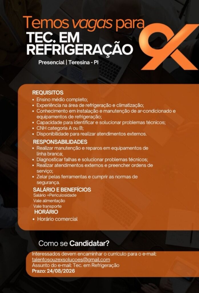 Vaga de emprego para Técnico em Refrigeração