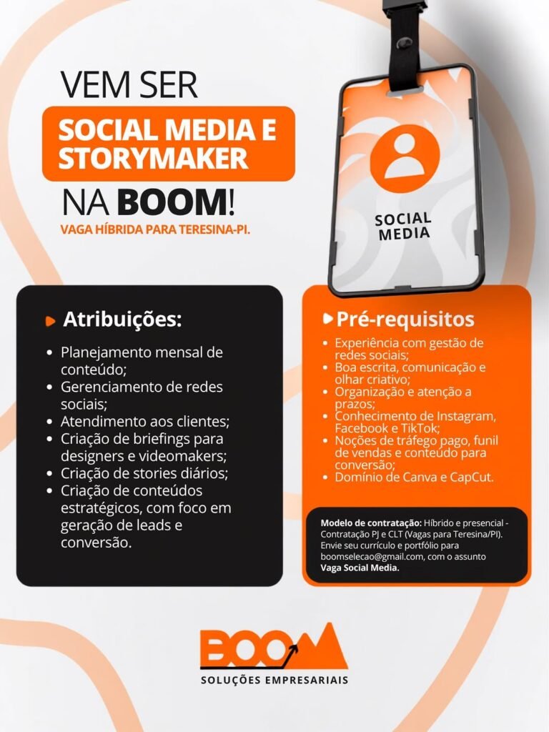 Vagas de emprego para Social Media e Storymaker