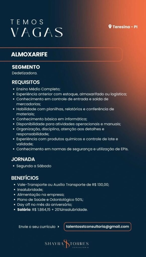 Vaga de emprego para Almoxarife
