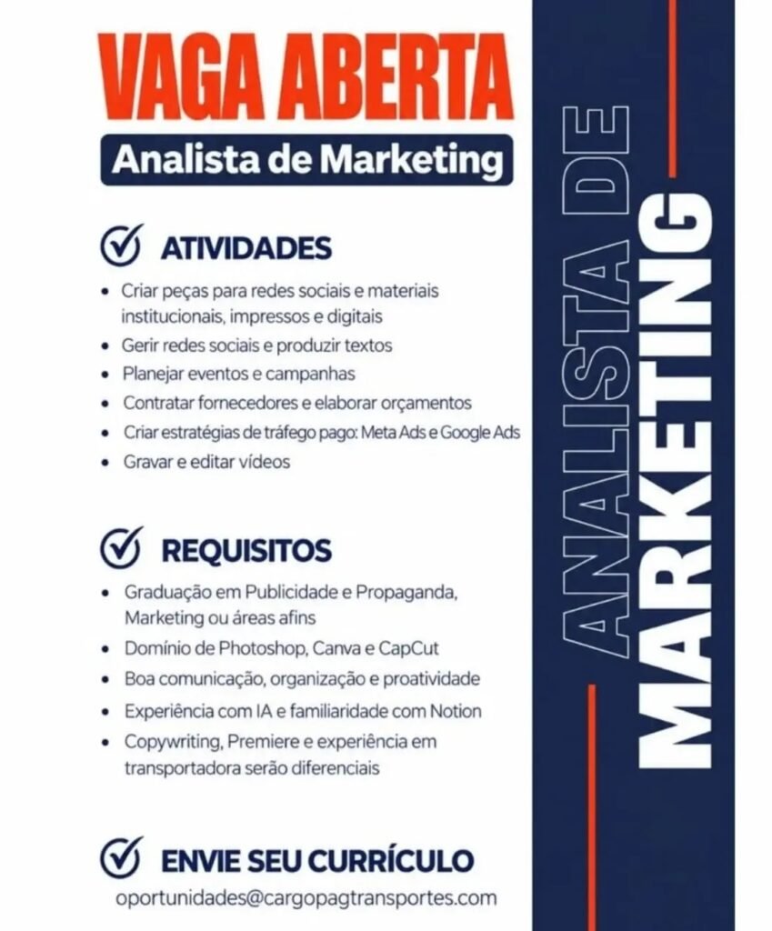 Vaga de emprego para Analista de Marketing