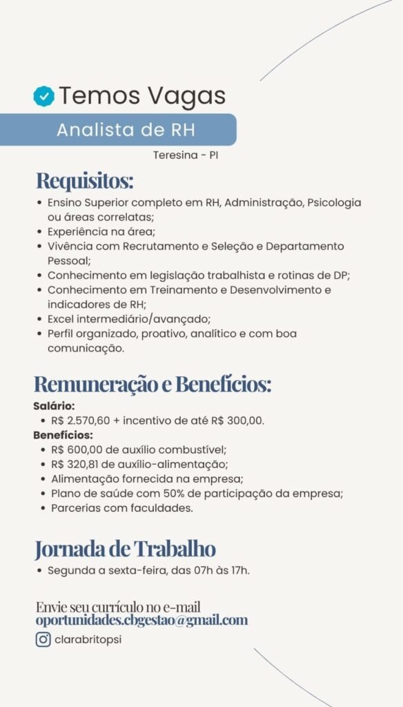 Vaga de emprego para Analista de RH