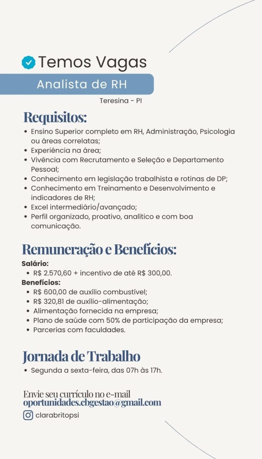 Vaga de emprego para Analista de RH