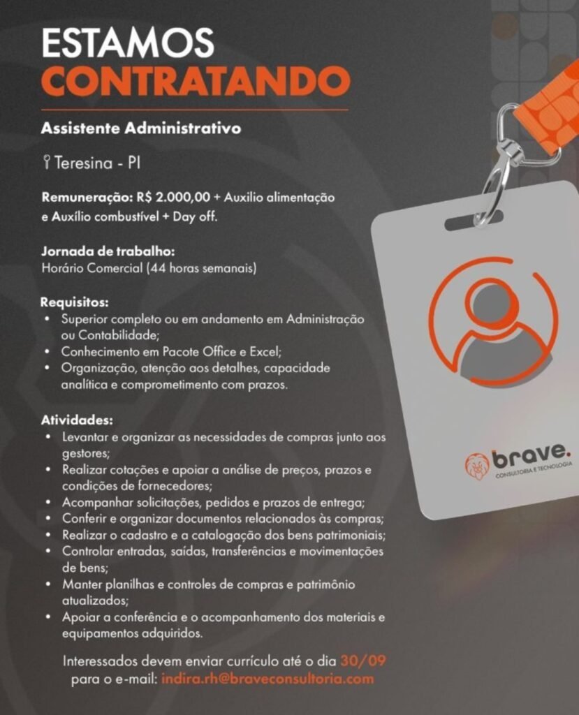 Vaga de emprego para Assistente Adm