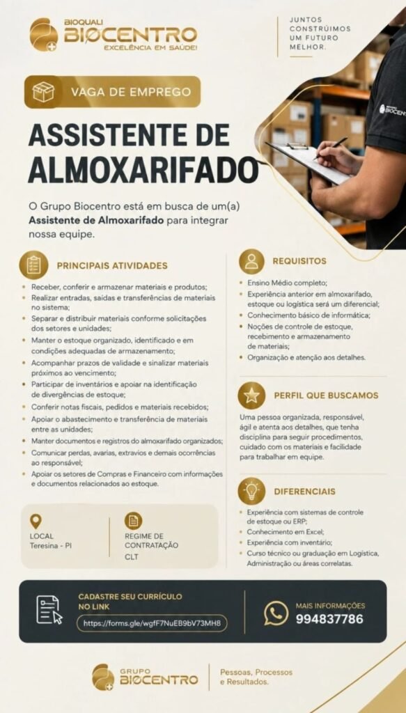 Vaga de emprego para Assistente de Almoxarifado
