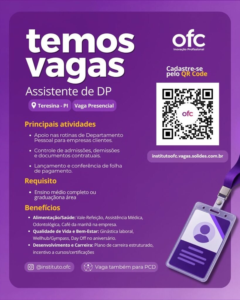 Vaga de emprego para Assistente de DP