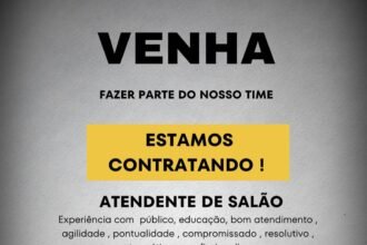 Vagas de emprego para Atendente de Salão e Cozinheiro(a)