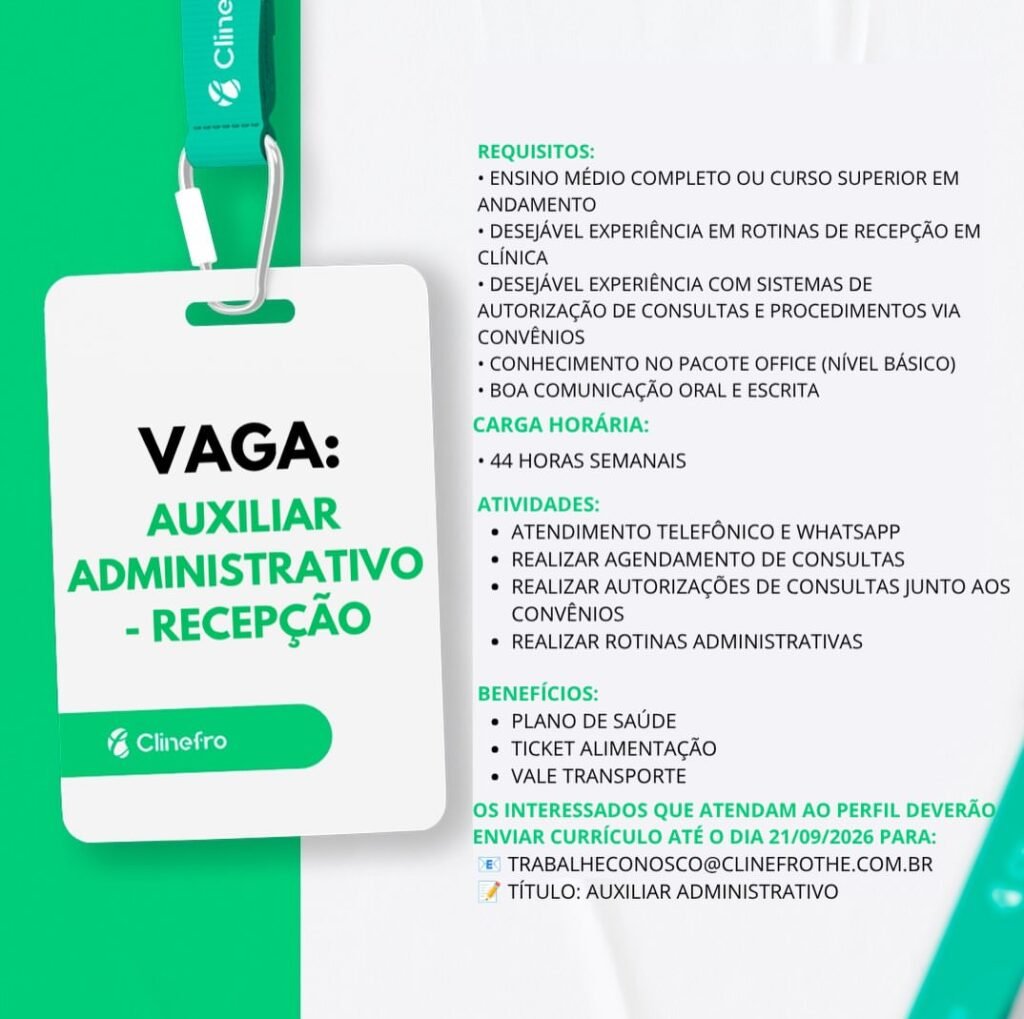 Vaga de emprego para Aux. Administrativo (Recepção)