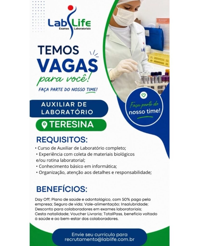 Vaga de emprego para Auxiliar de Laboratório