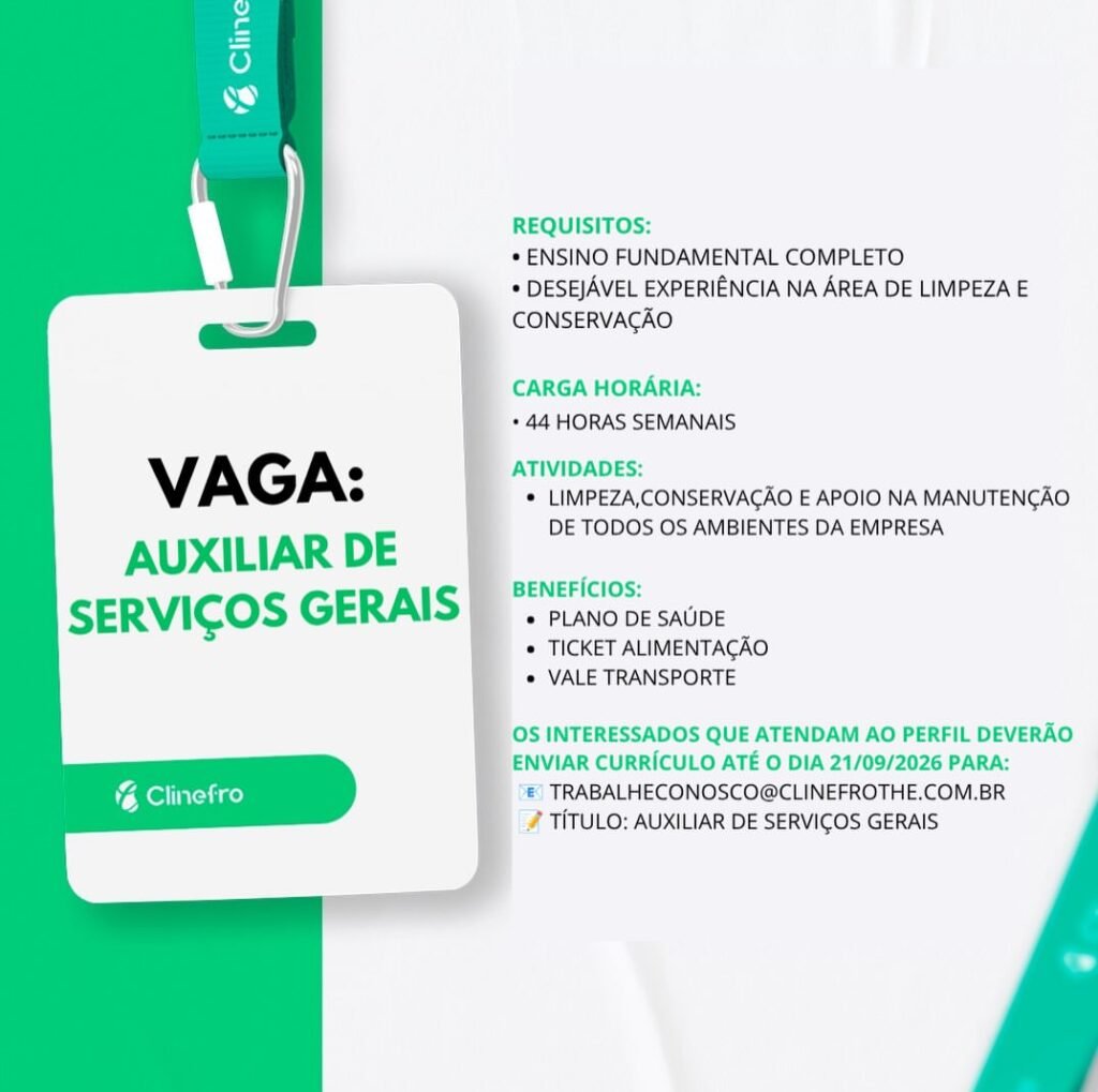 Vaga de emprego para Auxiliar de Serviços Gerais